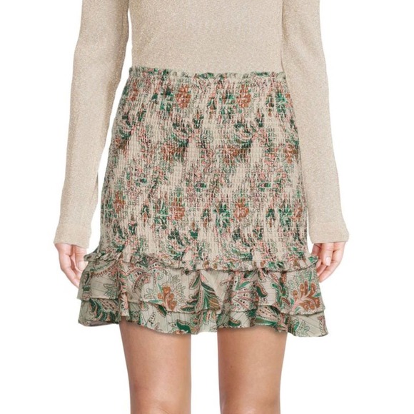 NWT Veronica Beard Melodie Smocked Mini Skirt in Stone Size...
